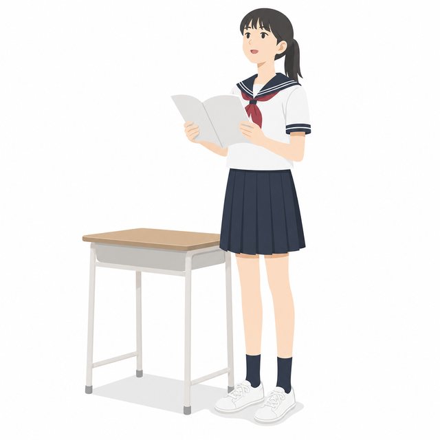 中学生・夏服で音読する女子