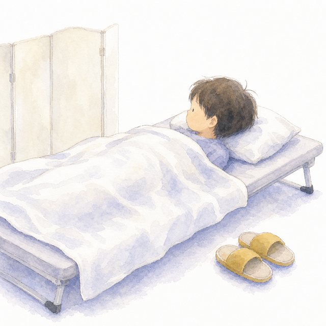保健室で休む（水彩）
