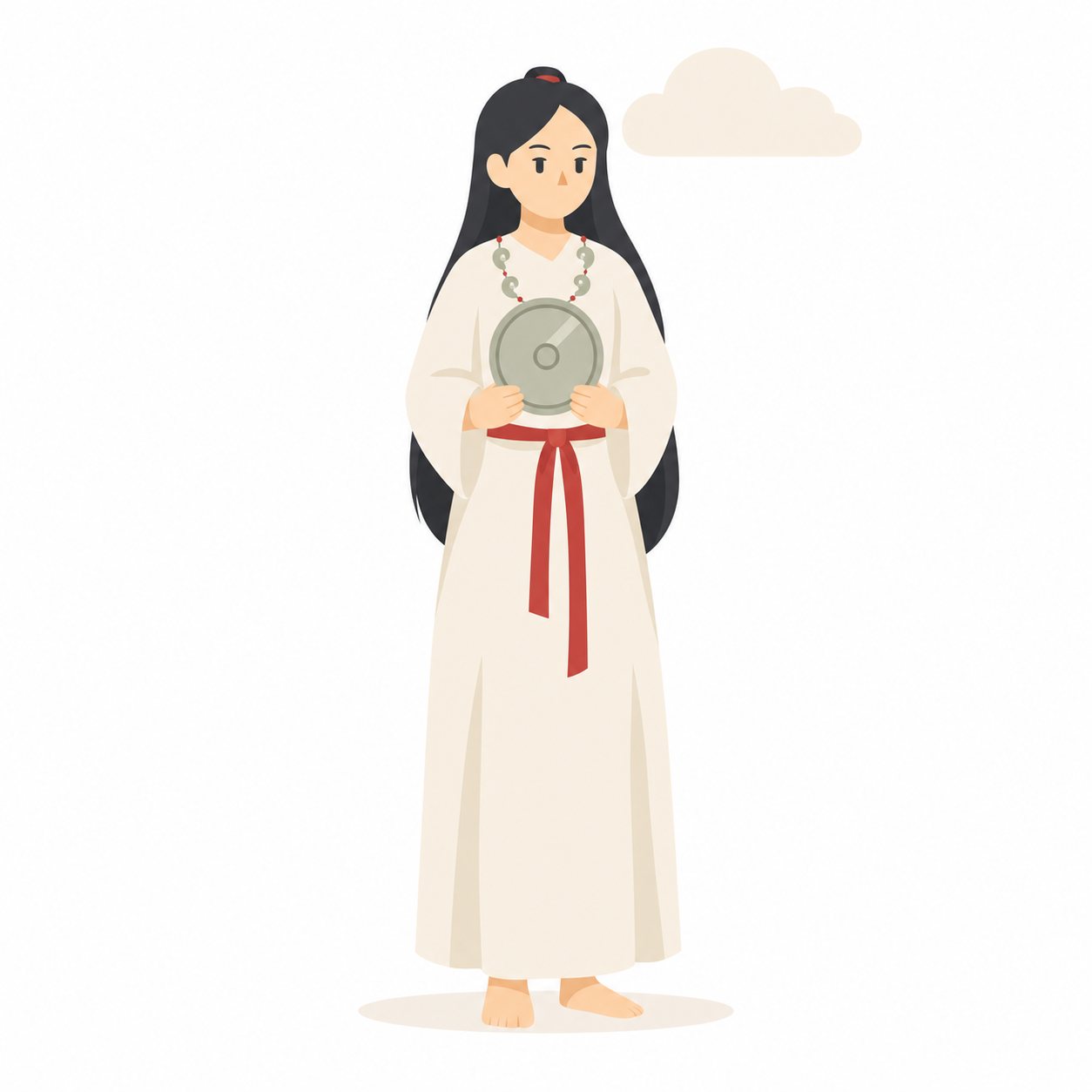 卑弥呼（想像図）。銅鏡を持った卑弥呼の想像図。すがたを伝える資料は残っておらず、想像で描いたもの。