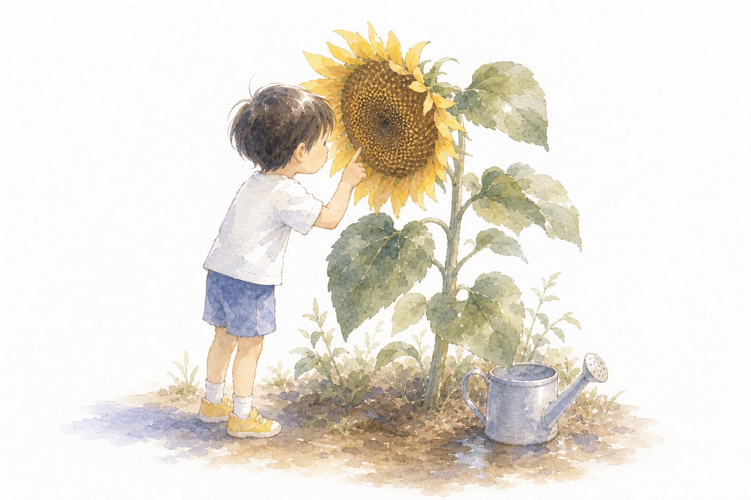 ひまわりの たね。国語読解プリント『ひまわりの たね』（2年・せつめい文）に合わせた水彩サムネイル。