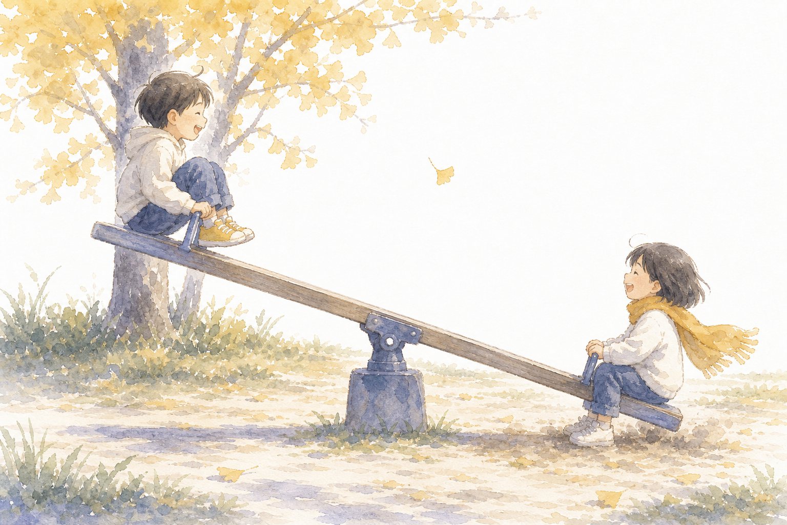 はんたいの ことば。国語読解プリント『はんたいの ことば』(2年・ごく)に合わせた水彩サムネイル。