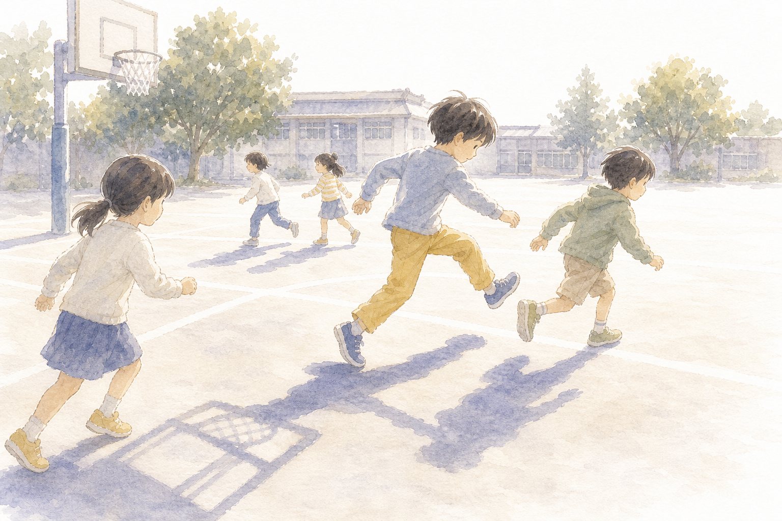 かげのふしぎ。国語読解プリント『かげのふしぎ』（3年・説明文）に合わせた水彩サムネイル。