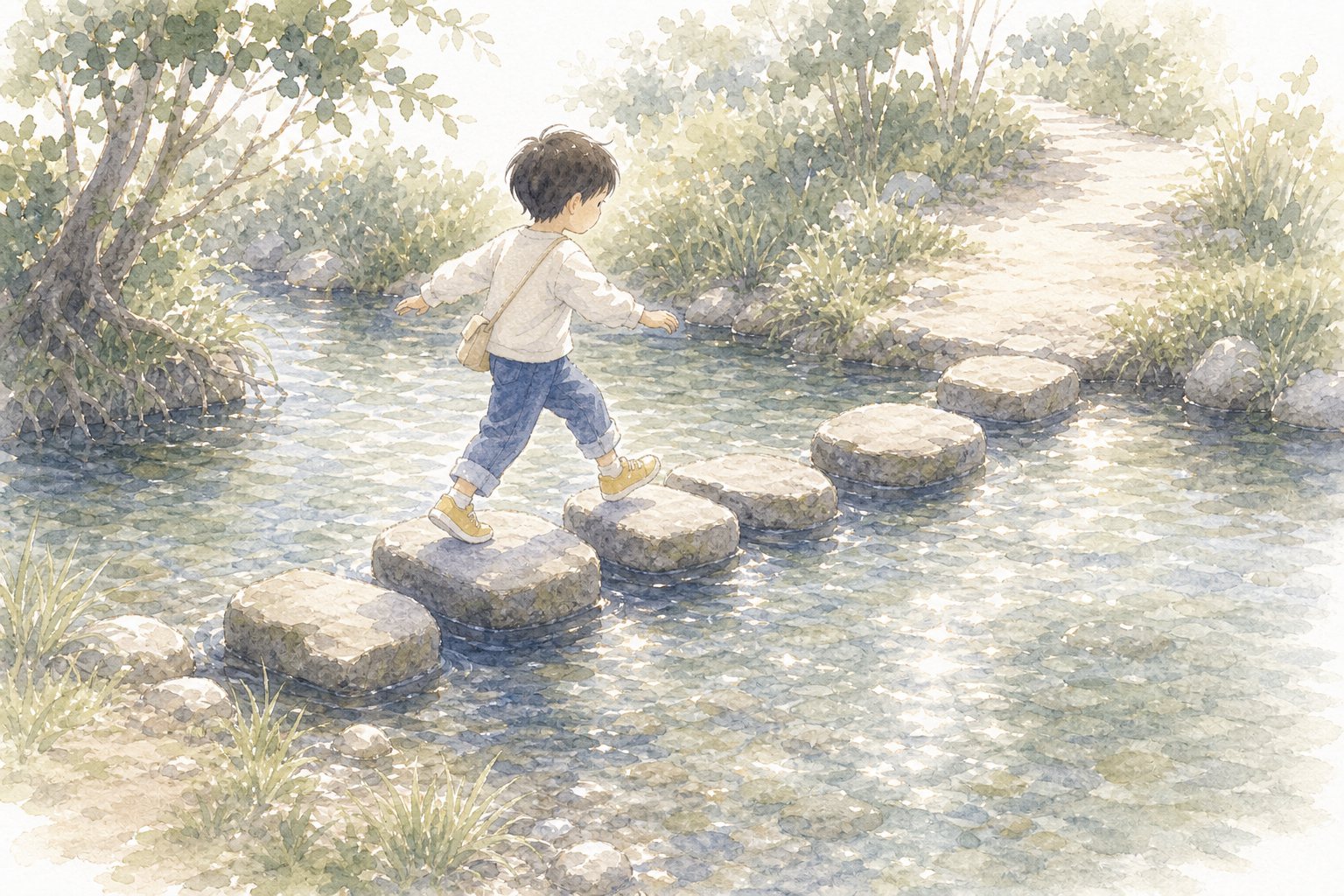 つなぎ言葉のはたらき。国語読解プリント『つなぎ言葉のはたらき』(4年・語句)に合わせた水彩サムネイル。