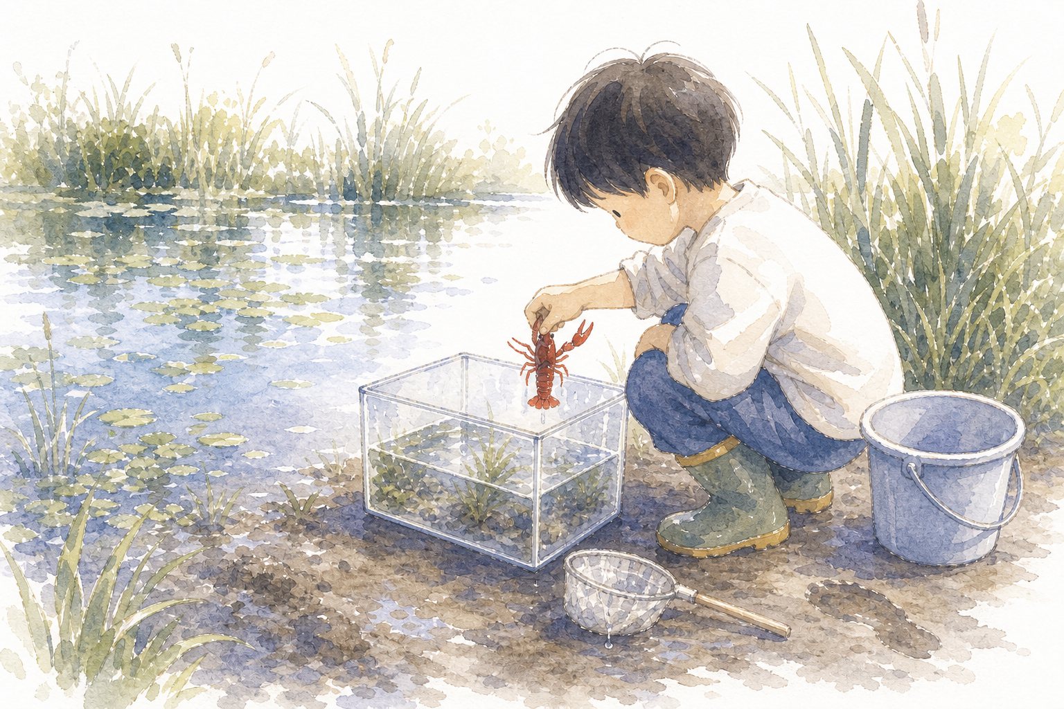 外来種の問題。国語読解プリント『外来種の問題』(6年・説明文)に合わせた水彩サムネイル。