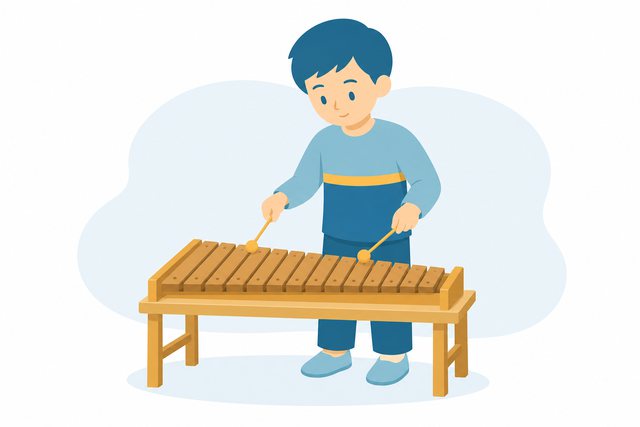 木きんを演奏する子ども