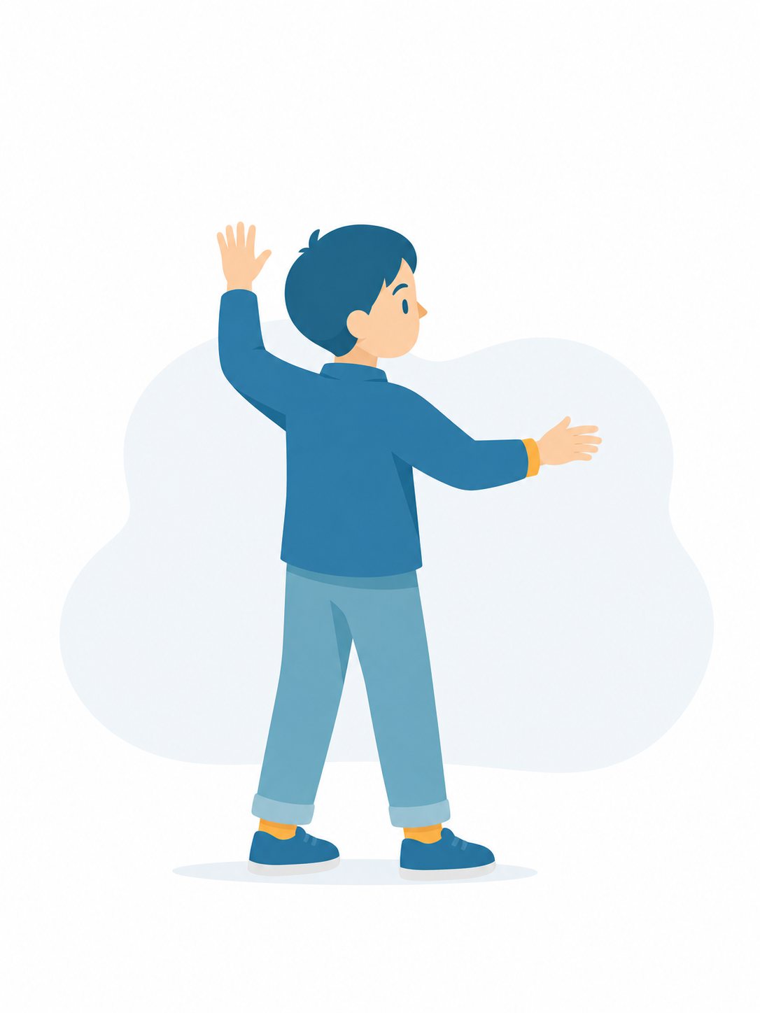しきをする子ども。手をあげて指揮をする子どものフラットイラスト（後ろ姿）。