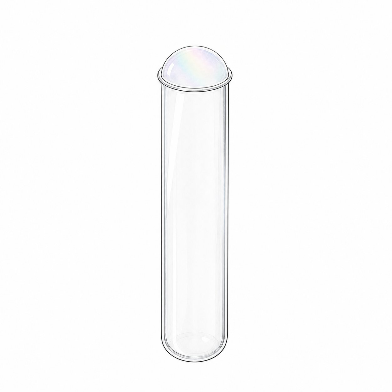 試験管の石けん膜（ふくらむ）。あたためて空気の体積がふえ、石けん膜が外へふくらんだ試験管。