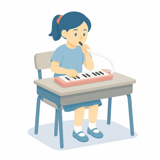 小学生・けんばんハーモニカをふく子