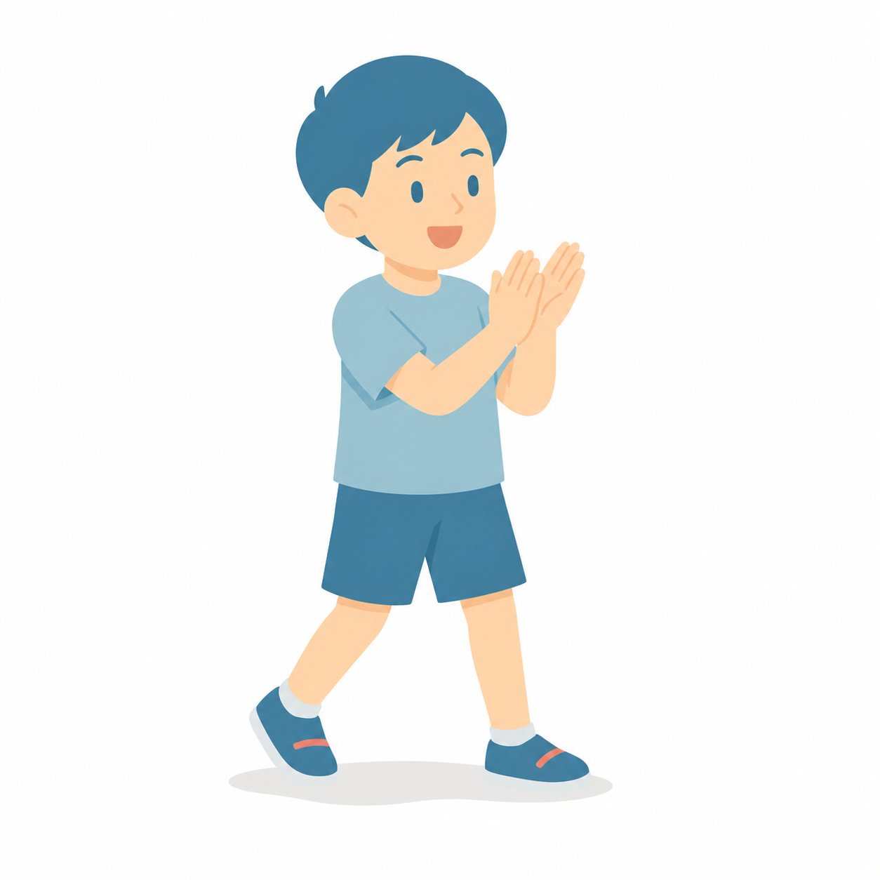 小学生・手びょうしでリズムをとる子。手拍子でリズム打ちする1年生。輪郭線なしのフラットイラスト。小学生の活動場面シリーズ（私服・体操服・白衣）。