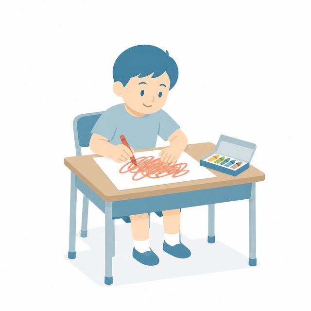 小学生・クレヨンでかく子