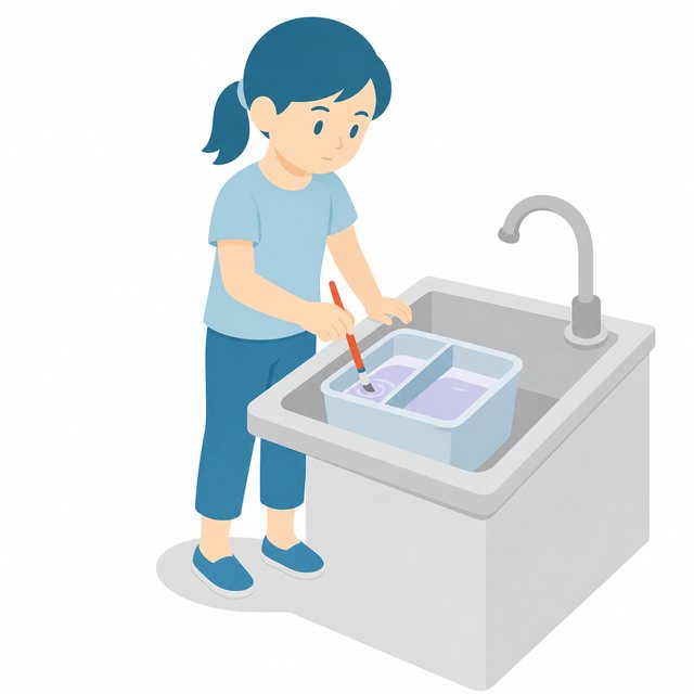 小学生・ふでをあらう子