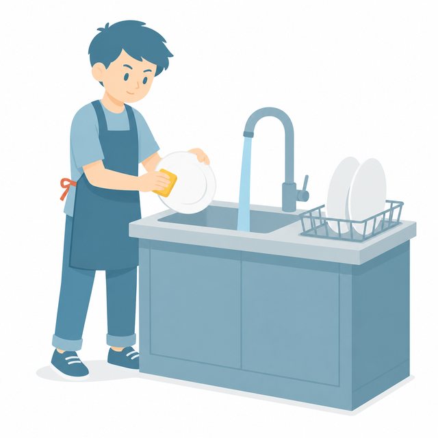 小学生・食器をあらう子