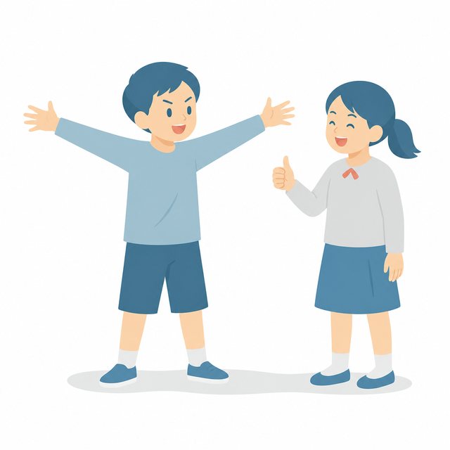 小学生・ジェスチャーで会話する子