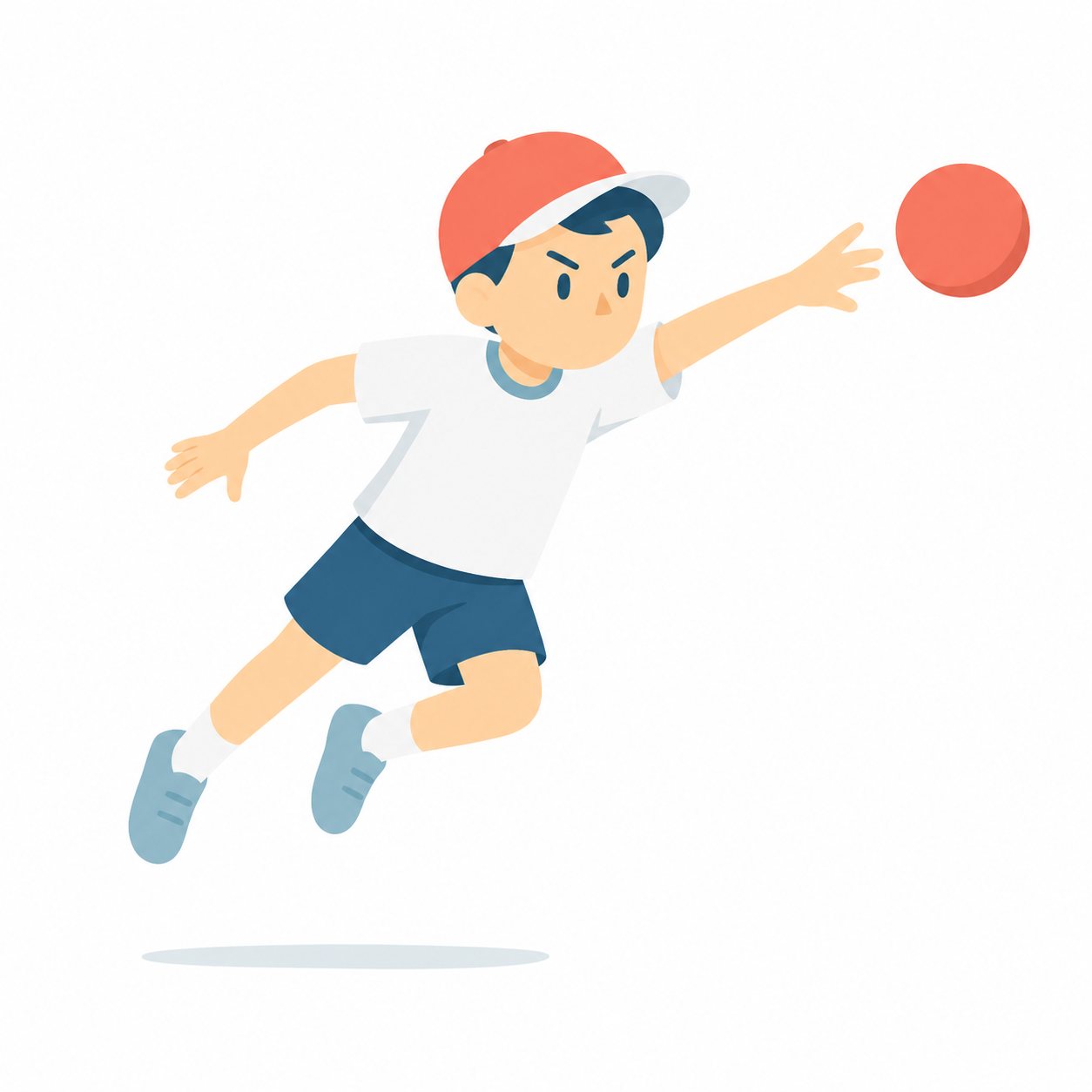 小学生・ドッジボールを投げる子。ドッジボールを投げる男の子。輪郭線なしのフラットイラスト。小学生の活動場面シリーズ（私服・体操服・白衣）。