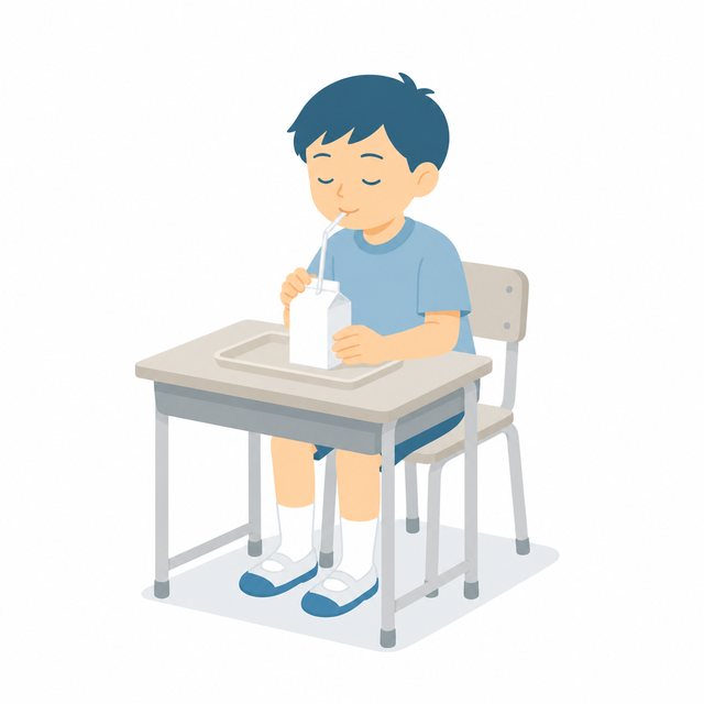 小学生・牛にゅうをのむ子