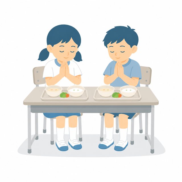 小学生・いただきますをする子