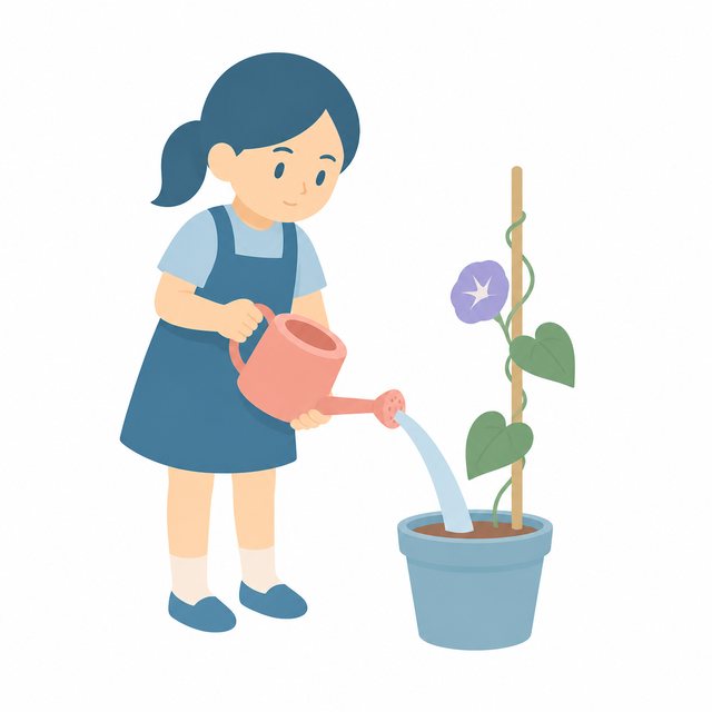 小学生・あさがおに水をやる子