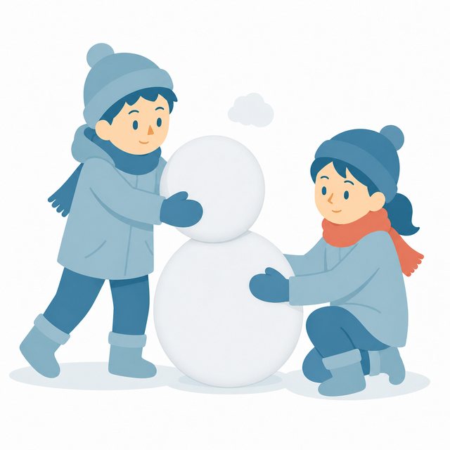 小学生・雪だるまをつくる子