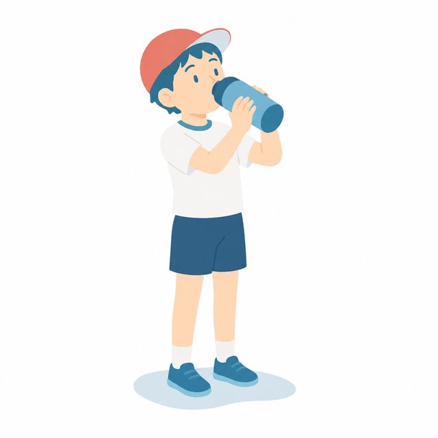 小学生・練習中に水分ほきゅうをする子