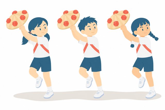 小学生・花笠音頭をそろっておどる3人