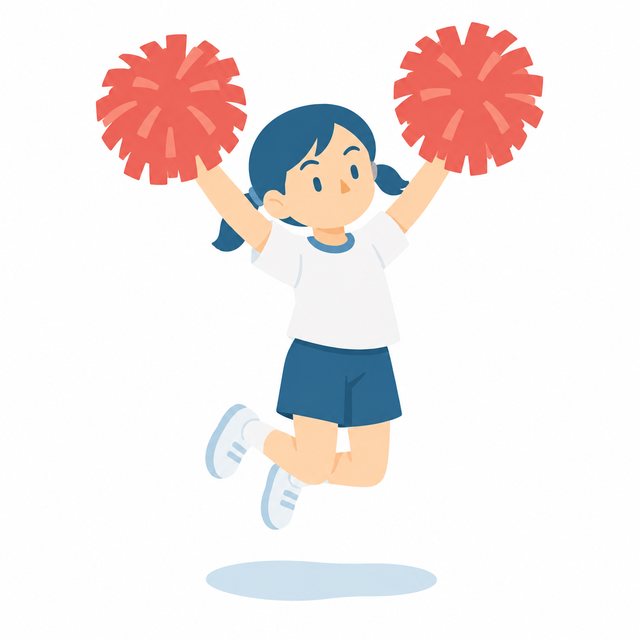 小学生・ポンポンを持ってジャンプする子