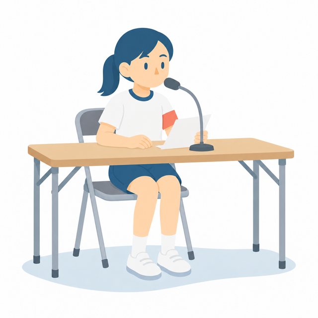 小学生・放送係（マイクでアナウンスする）