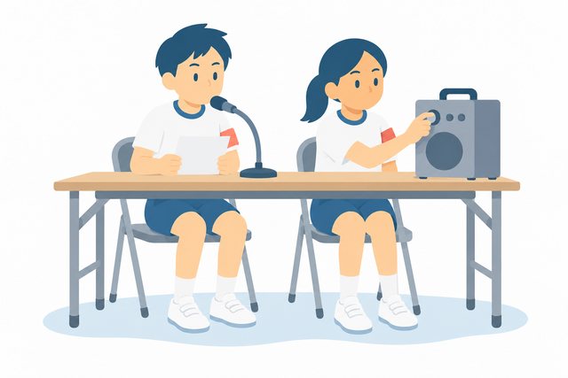 小学生・放送係のふたり（アナウンスと音の調整）