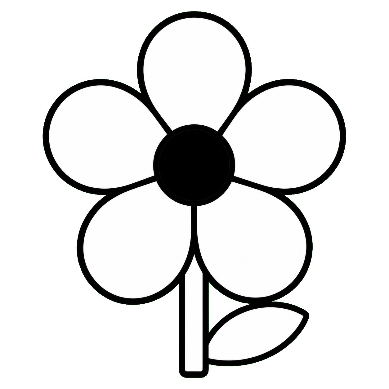 算数の文章題挿絵・花・中心が黒(1本)。文章題のための、1こだけの挿絵です。絵の中に個数を描きこんでいないので、問題文の数だけ紙面に並べて使えます。数と絵が食いちがうことが起きません。白黒コピーでも読める線画です。