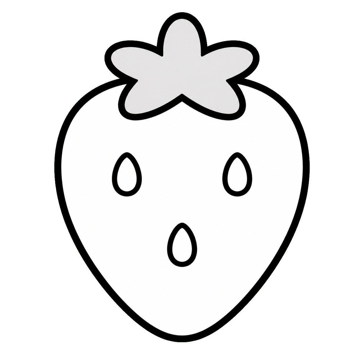 算数の文章題挿絵・いちご(1こ)。文章題のための、1こだけの挿絵です。絵の中に個数を描きこんでいないので、問題文の数だけ紙面に並べて使えます。数と絵が食いちがうことが起きません。白黒コピーでも読める線画です。