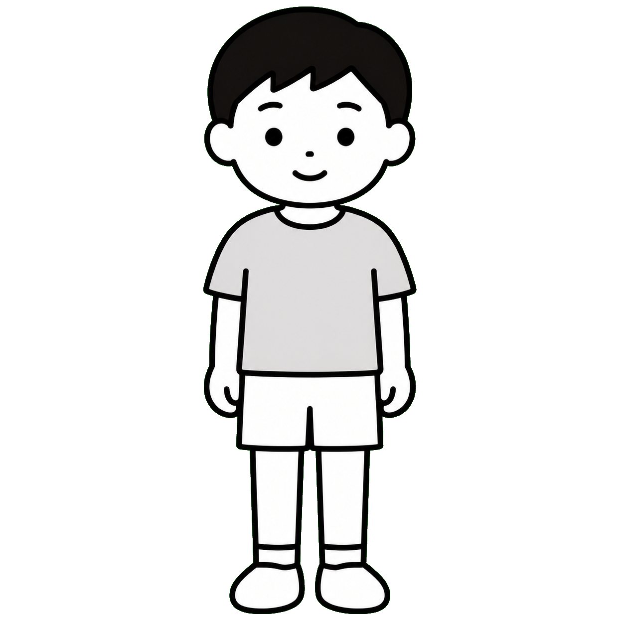 算数の文章題挿絵・子ども（1人）。文章題のための、1こだけの挿絵です。絵の中に個数を描きこんでいないので、問題文の数だけ紙面に並べて使えます。数と絵が食いちがうことが起きません。白黒コピーでも読める線画です。