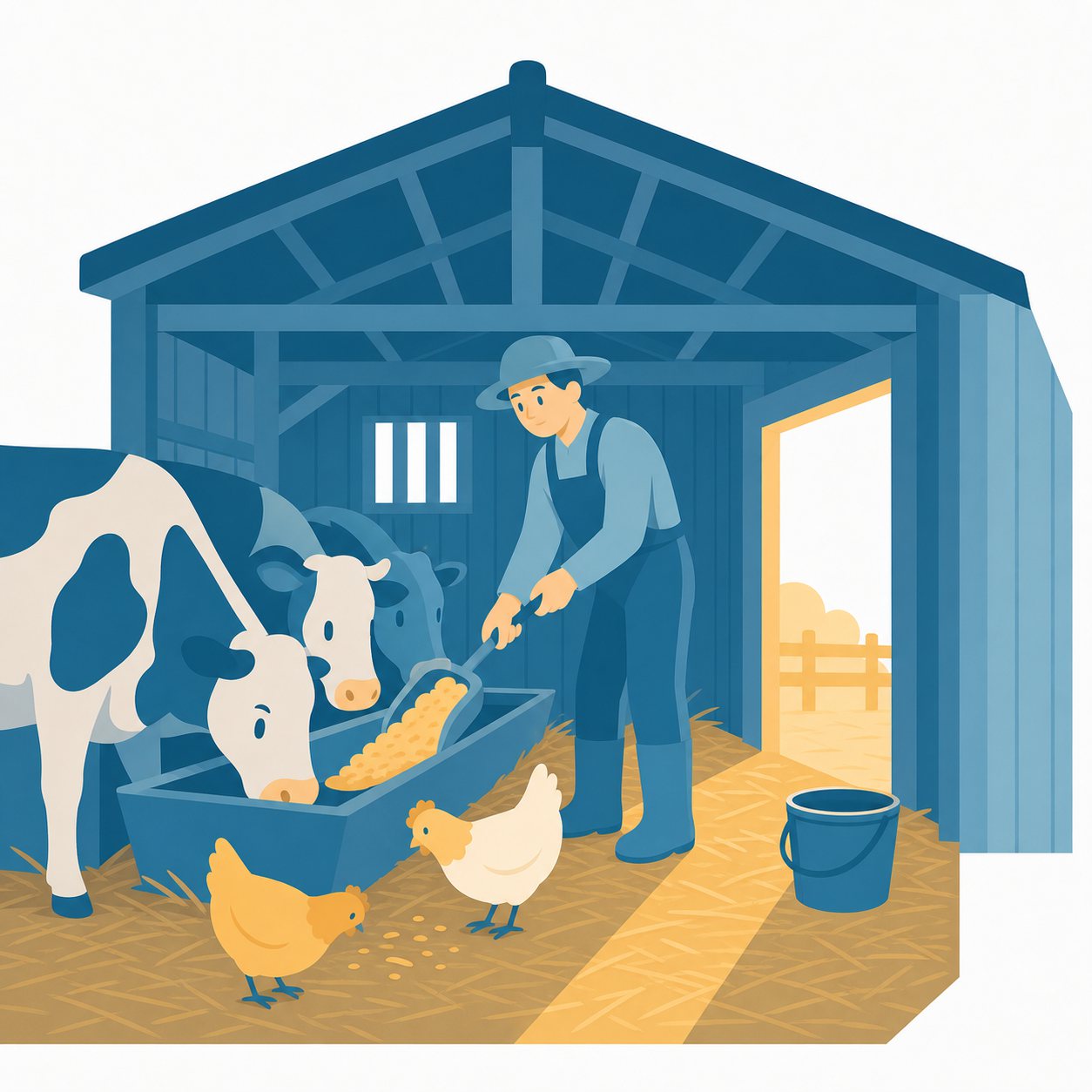 畜産｜社会ことば辞典。牛、豚、にわとりなどを育て、肉や卵、牛乳などを生産する産業です。