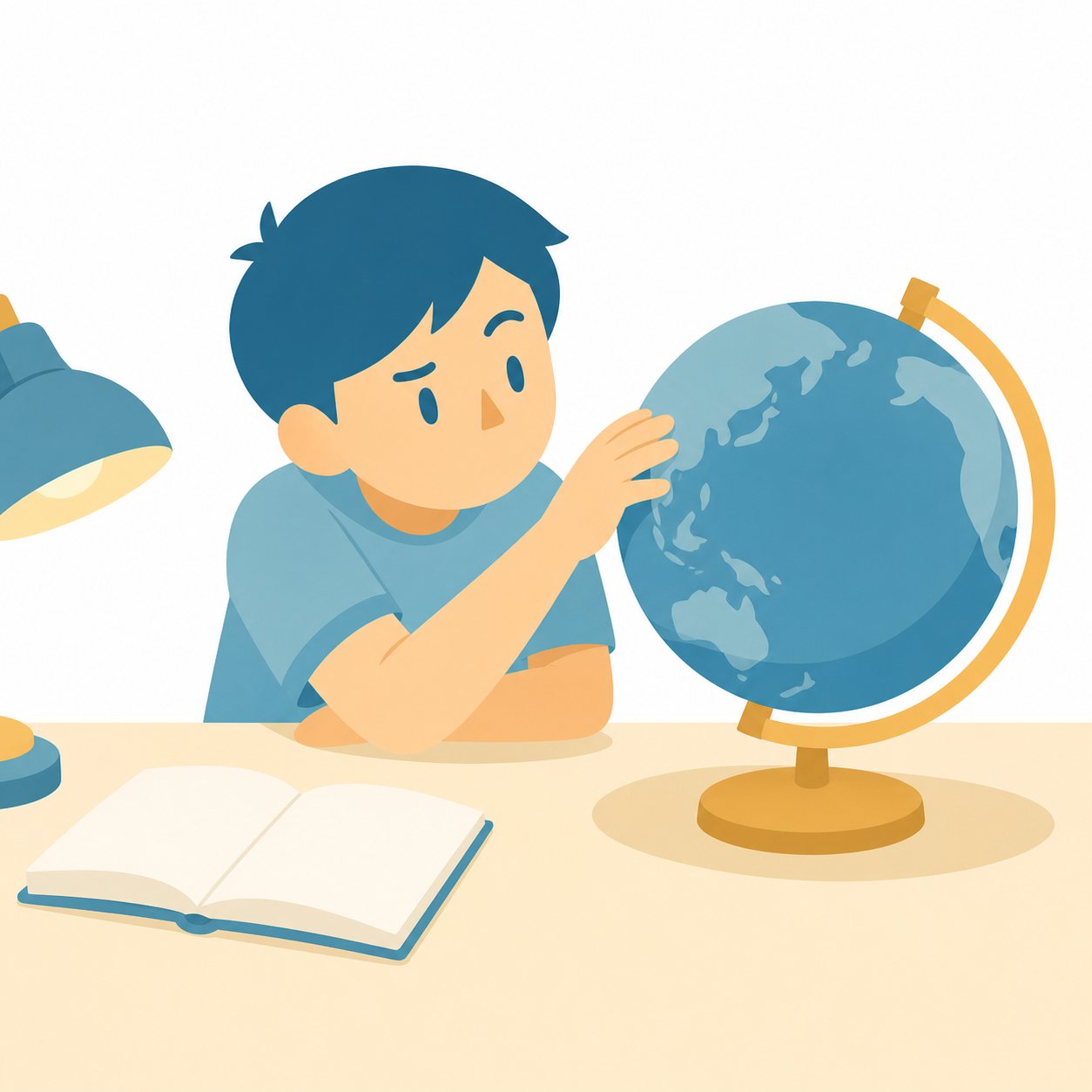 地球儀｜社会ことば辞典。地球の形に近い丸い模型で、世界の位置を調べる道具です。