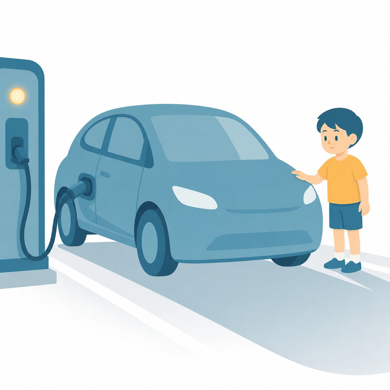 電気自動車|社会ことば辞典。ガソリンではなく、主に電気を使って走る自動車です。