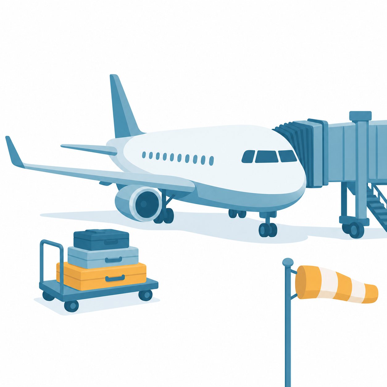 空港｜社会ことば辞典。飛行機が発着し、人や荷物を運ぶための施設です。