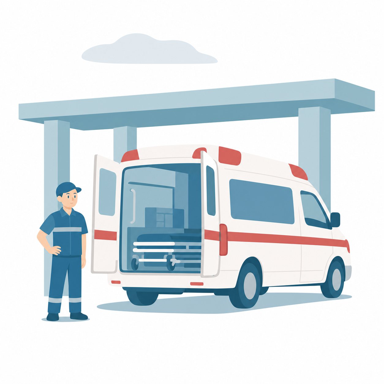 救急車｜社会ことば辞典。病気やけがをした人を、病院へ運ぶための車です。