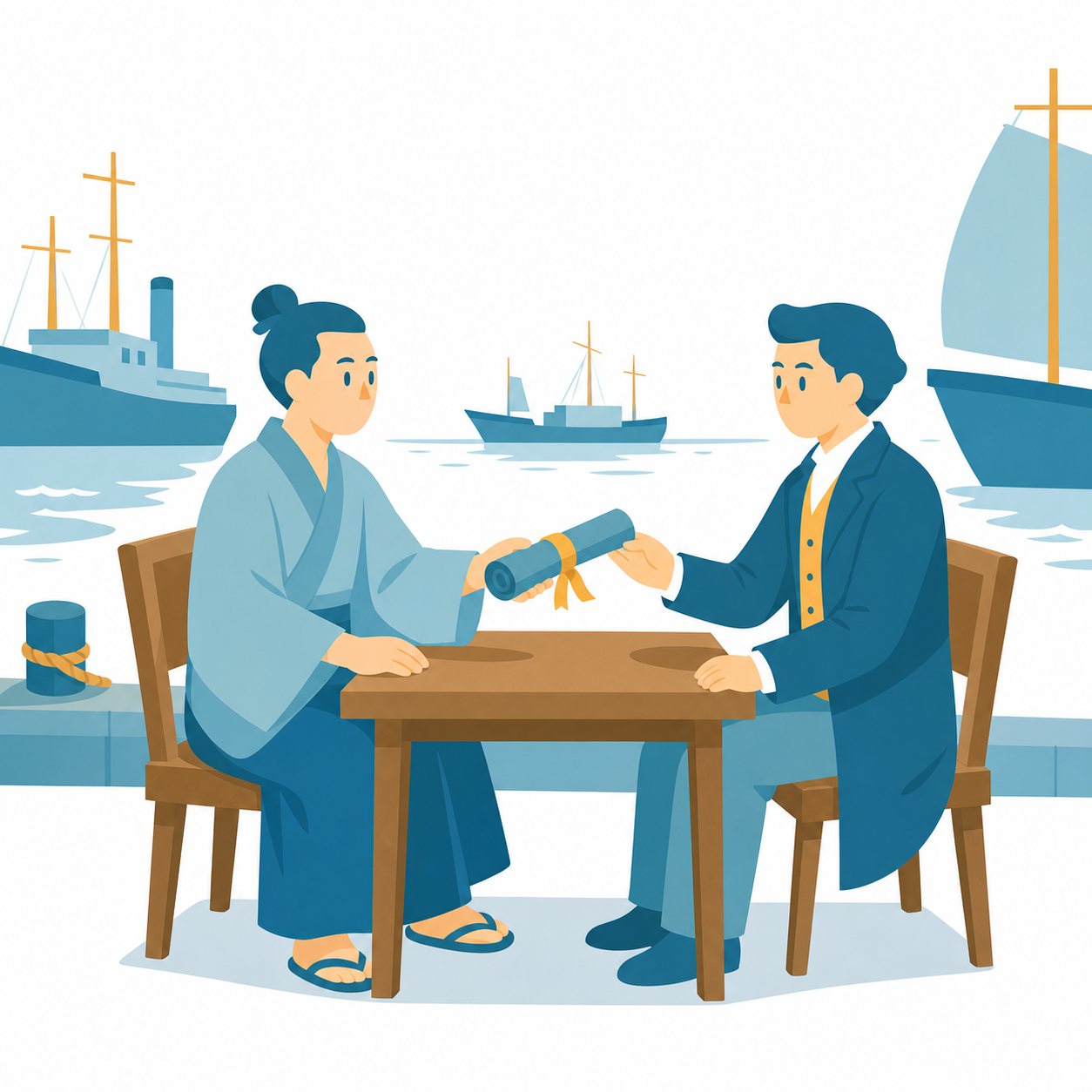 日米和親条約｜社会ことば辞典。1854年に日本とアメリカが結び、日本が港を開くきっかけになった条約です。