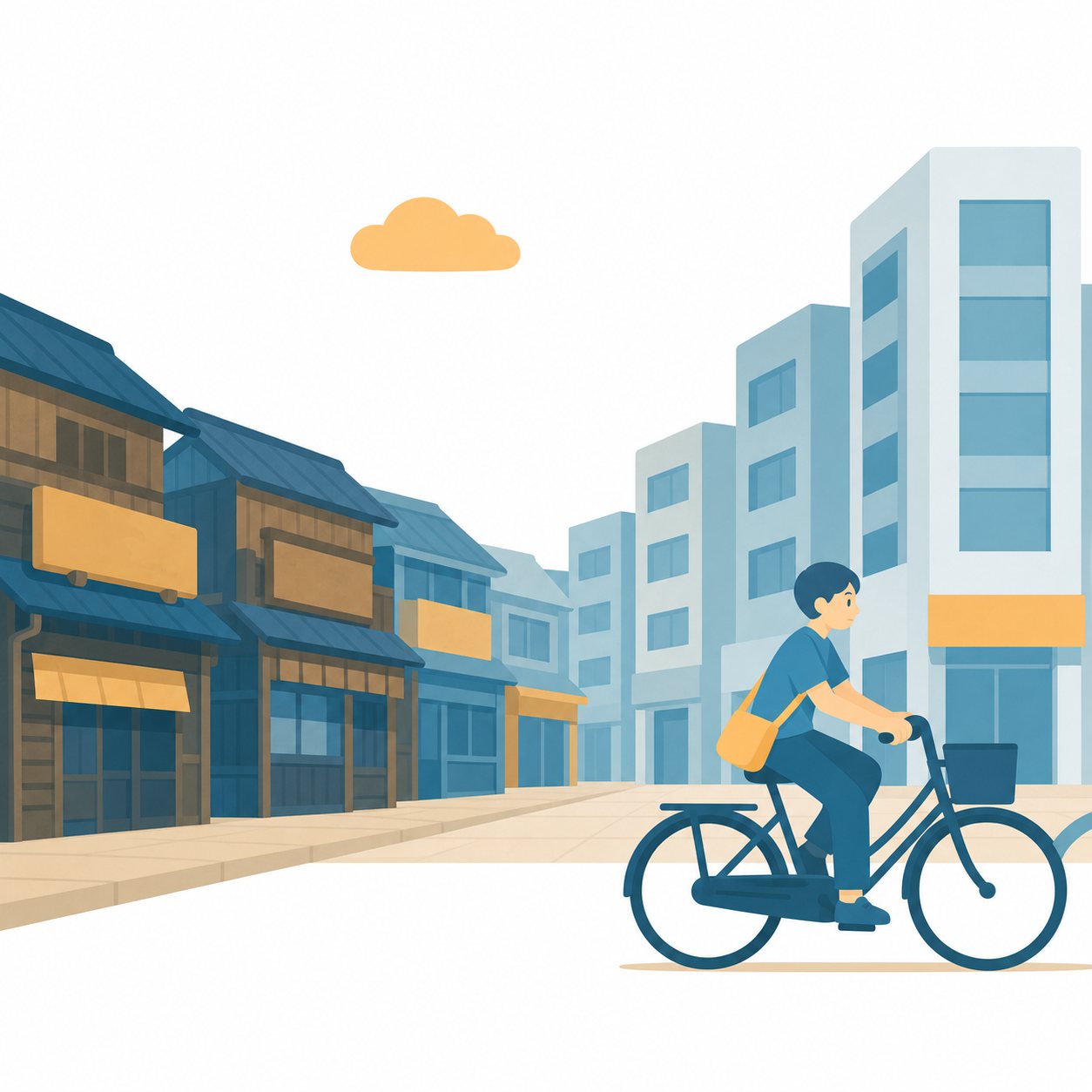 市のうつりかわり｜社会ことば辞典。市の土地の使われ方や人々のくらしが、昔から今へどのように変わったかということです。