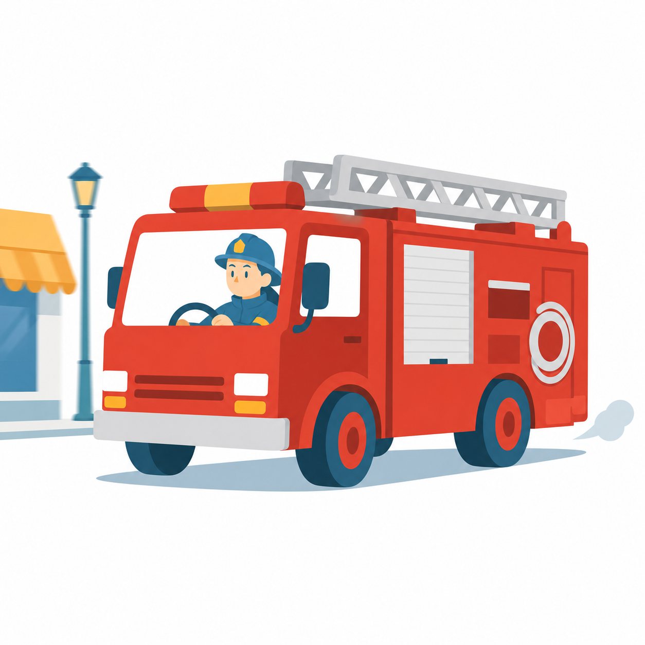 消防自動車|社会ことば辞典。火事の場所にかけつけ、火を消す道具をのせた車です。