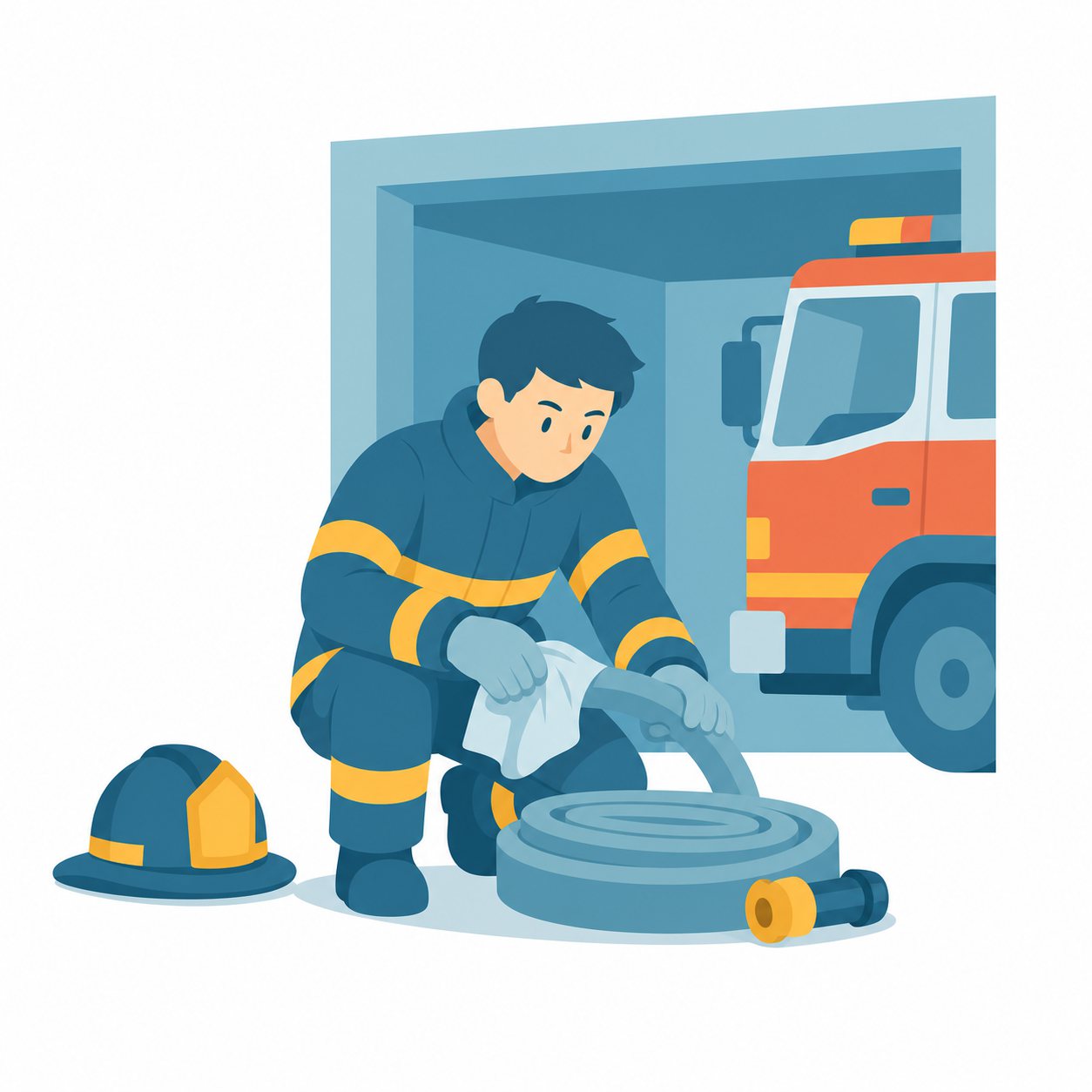 消防士｜社会ことば辞典。火事を消したり、災害や事故で困っている人を助けたりする人です。