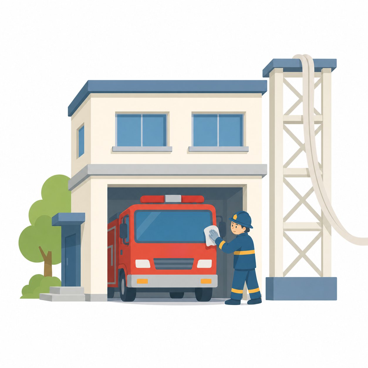 消防署｜社会ことば辞典。火事や事故のときに、人を助けたり火を消したりする仕事をする場所です。