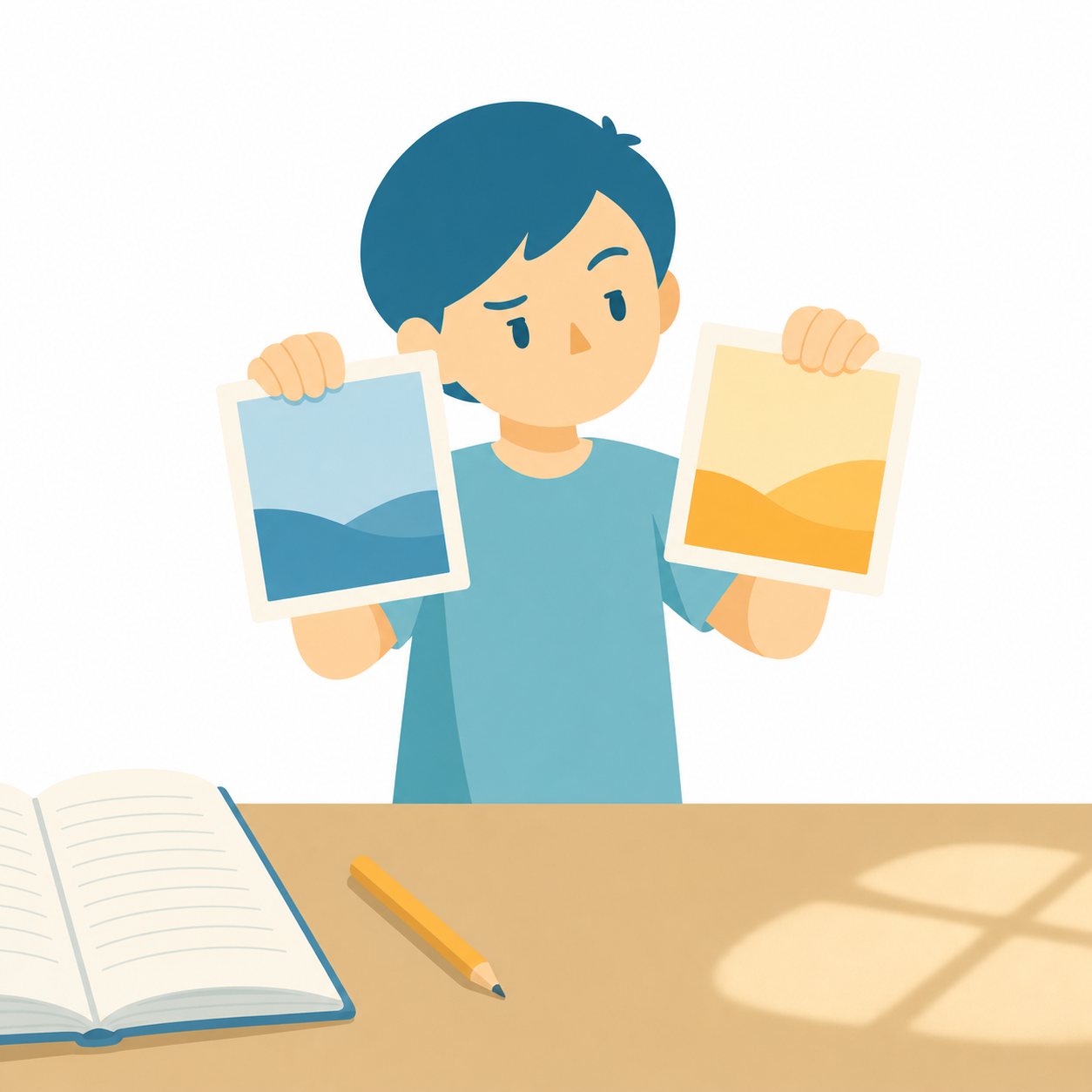 資料を見比べる｜社会ことば辞典。複数の資料を比べて、同じところや違うところを見つけることです。
