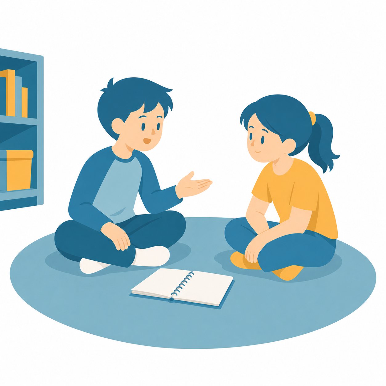 伝え合う｜社会ことば辞典。自分の考えを伝え、友だちの考えも聞いて、学びを深めることです。