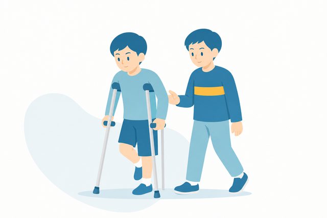 足の不自由な人の体験（松葉づえ）