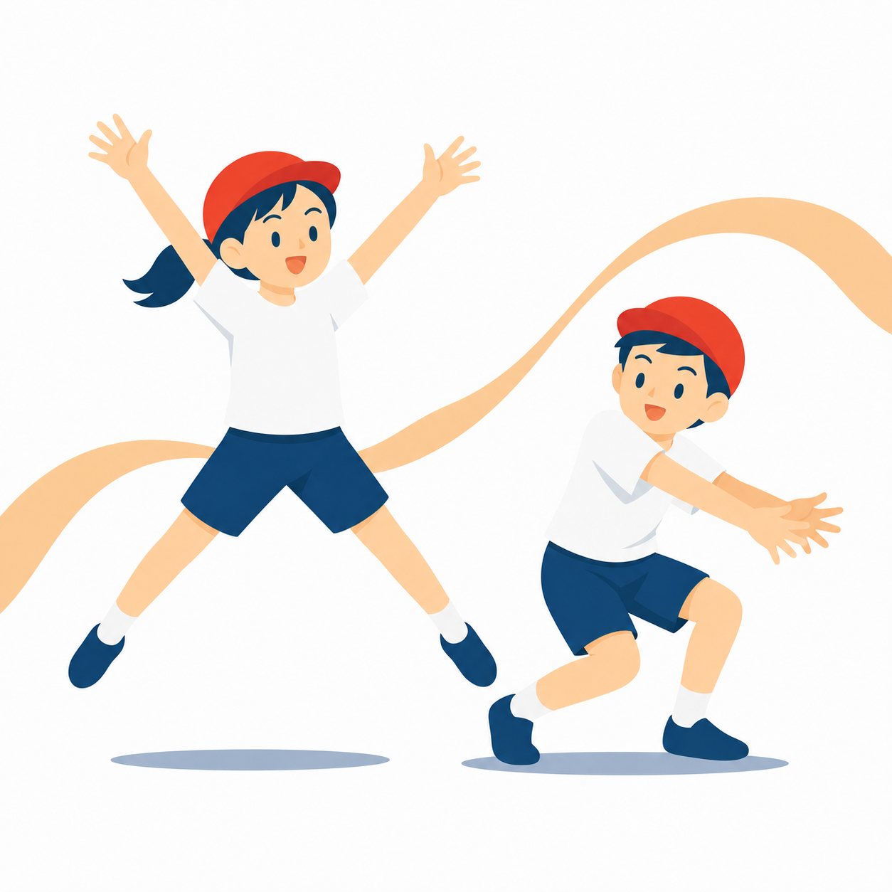 ダンスする子どもたち。大きく体を動かして踊る2人の子どものフラットイラスト。