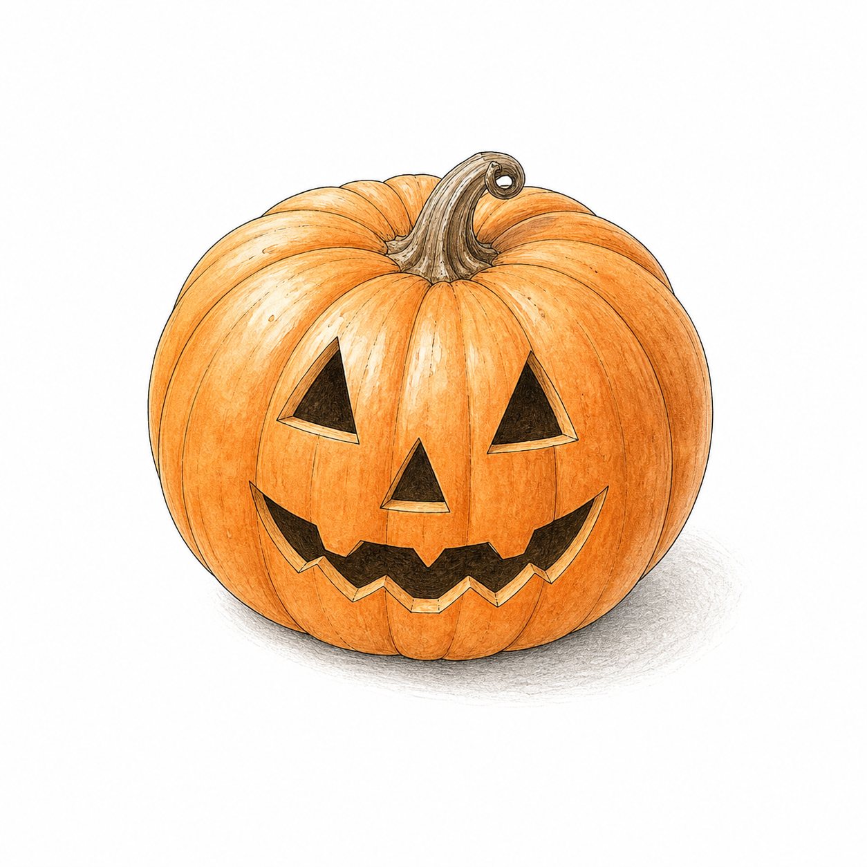 ハロウィンのかぼちゃ（線画）。顔を刻んだかぼちゃちょうちん（ジャック・オー・ランタン）。