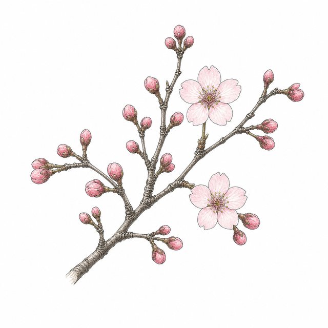 桜のつぼみ（線画）
