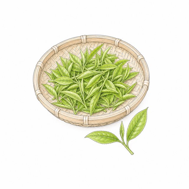 新茶と茶摘みかご（線画）
