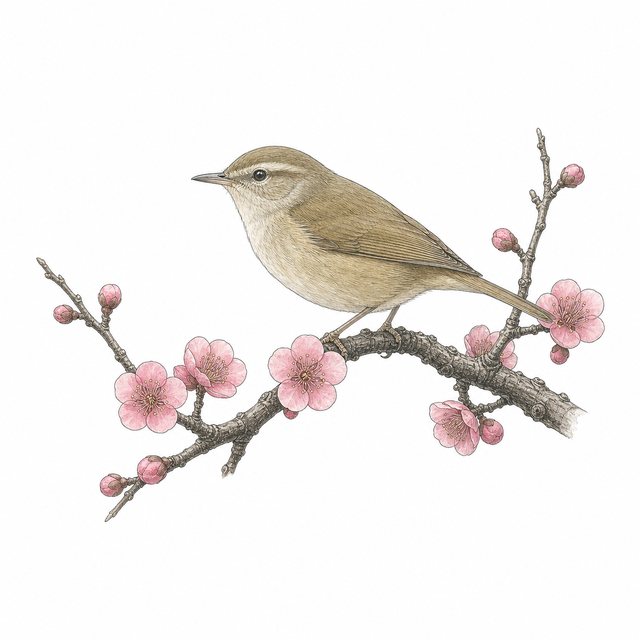梅にうぐいす（線画）