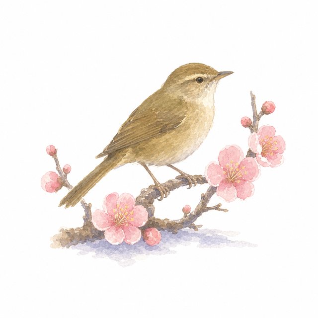 梅にうぐいす（水彩）