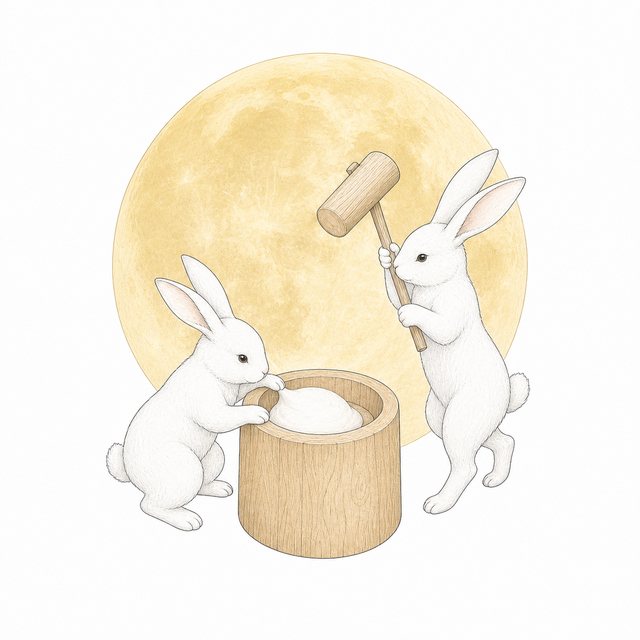 月でもちつきするうさぎ（線画）